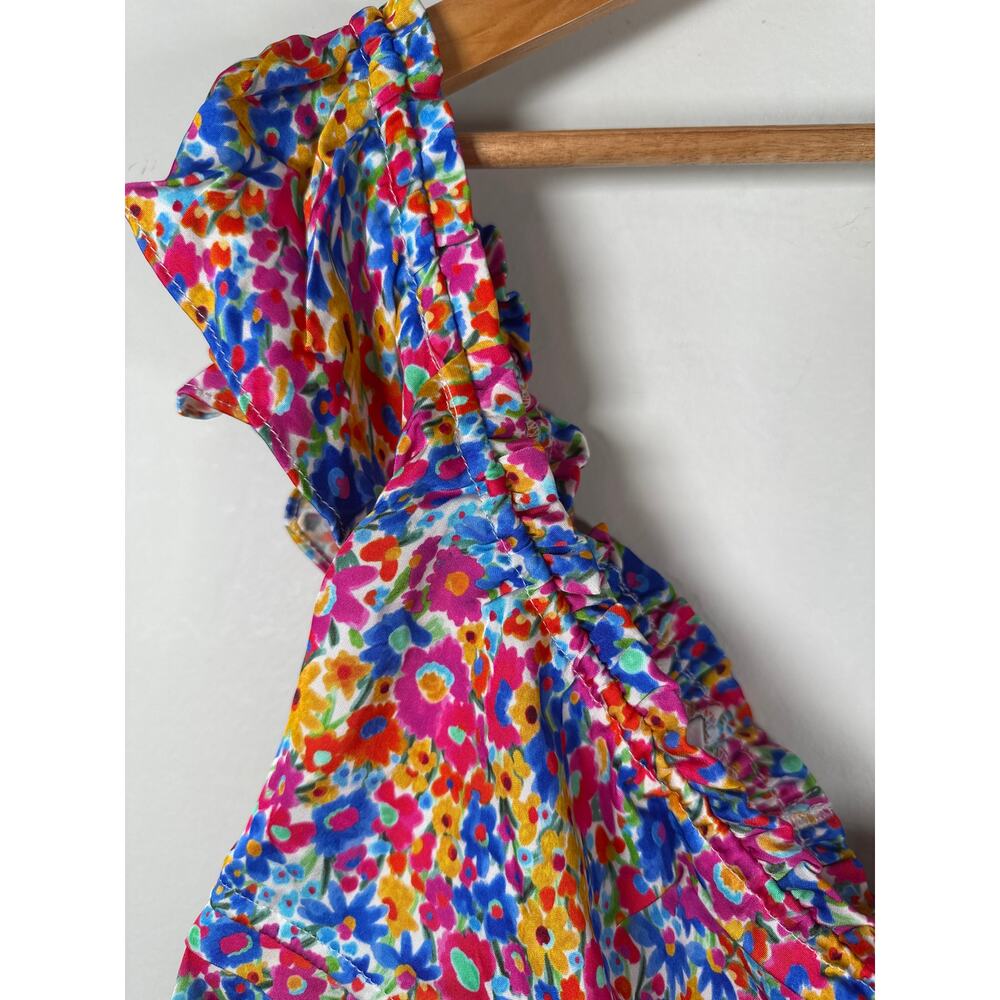 For Love & Lemons Sasha Floral Cropped Top In Blue Multi Size L Tie Front Flirty - Picture 3 of 10
